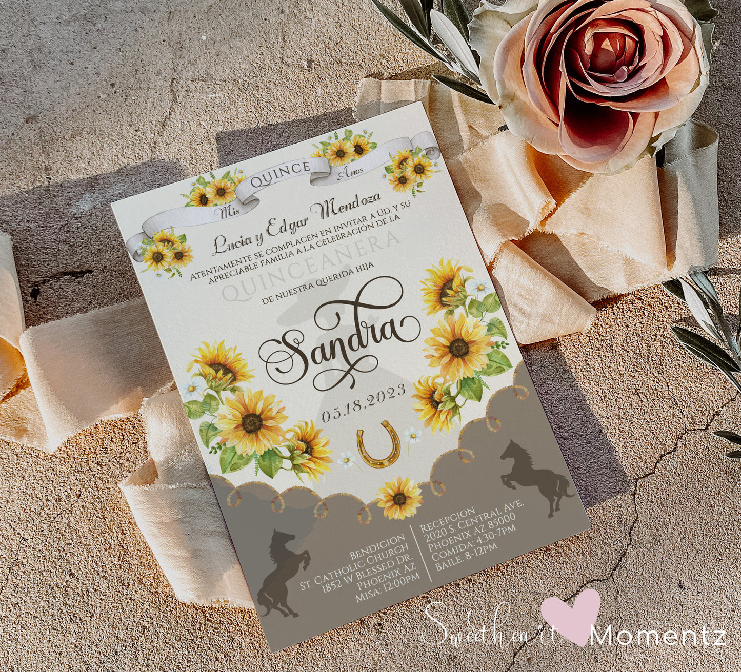 Sunflower Charro Quinceanera Invitation Style: Sandra