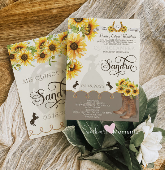 Sunflower Charro Quinceanera Invitation Style: Sandra v.2